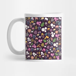 Abstract Leaves & Flowers Pattern In Purple Background Mug